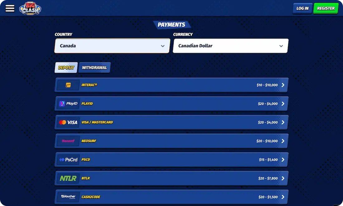 bigclash casino payments