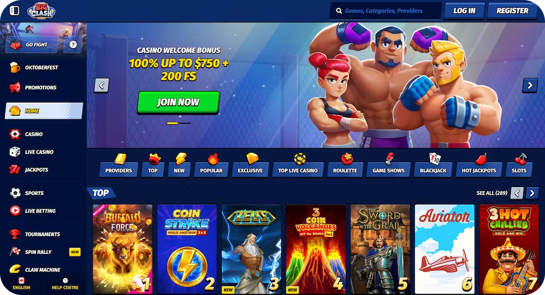 bigclash casino main page